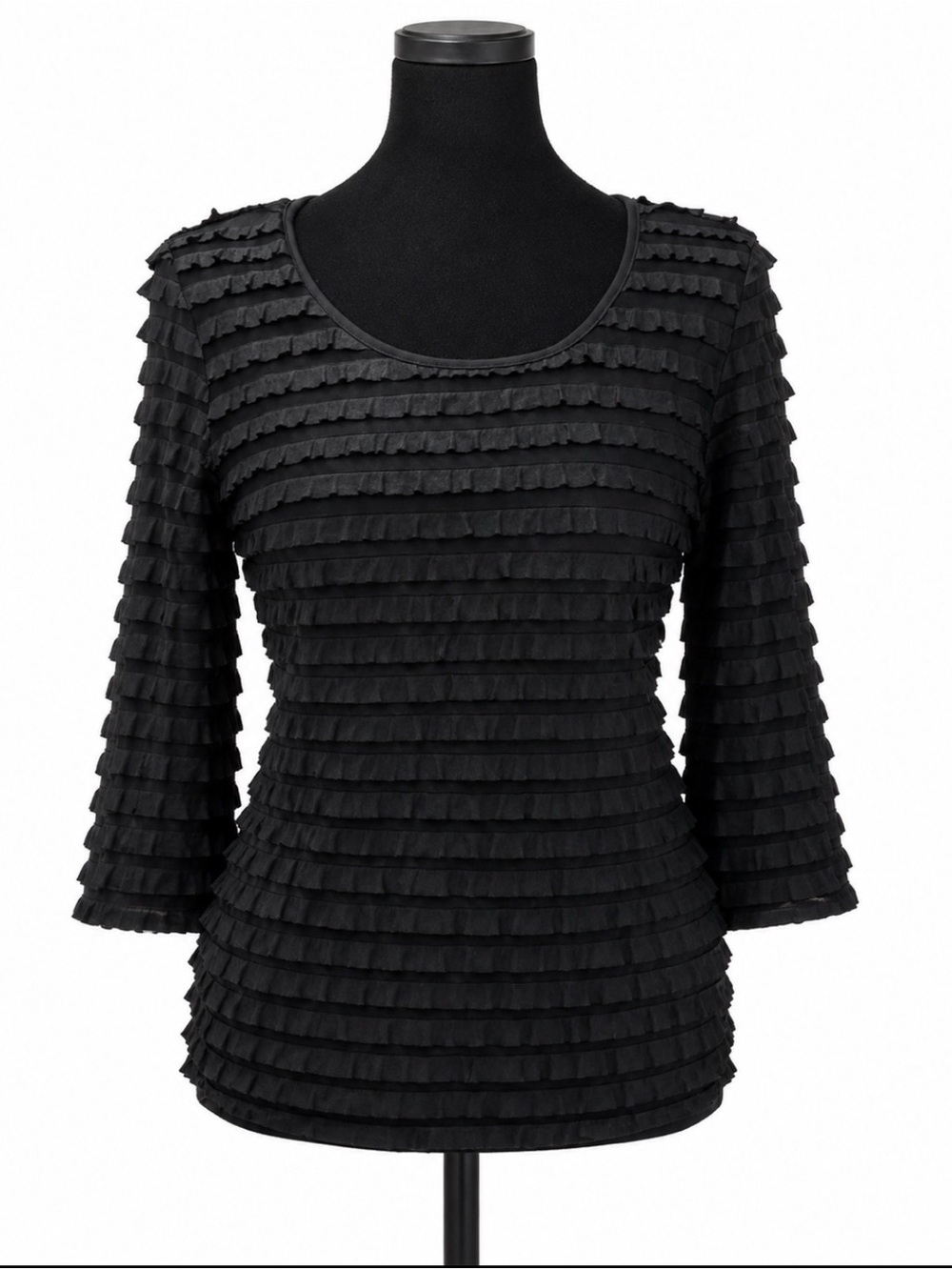 Jane & Eric Black Tiered Ruffle 3/4 Sleeve Top